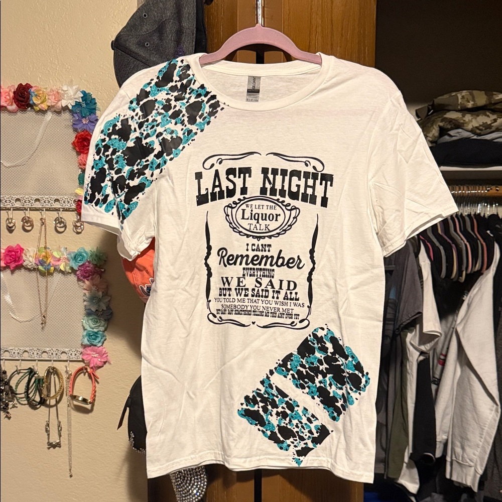 Gildan White Tee with Blue and Black Accents